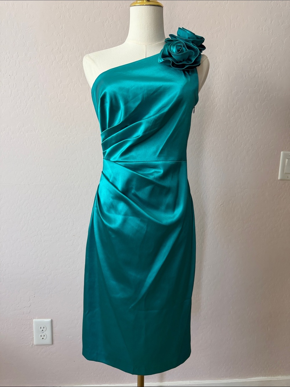 Eliza J Teal One-Shoulder Floral Accent Sheath Dress